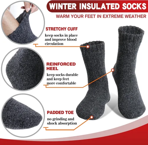Miniatura 4 de 3 pares de calcetines térmicos cálidos para mujeres y hombres, calcetines de esquí de invierno con aislamiento para botas gruesas para clima frío
