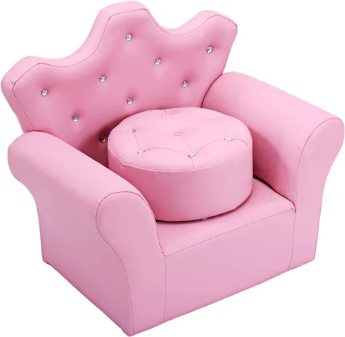 Miniatura 9 de Sofá para niños de Costzon, sofá tapizado para niños con otomano, sofá de princesa con decoración de diamantes, otomano, silla para niños de PVC