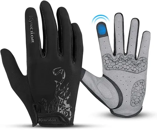 Kyncilor Guantes de ciclismo, guantes de ciclismo, guantes de correr para hombres y mujeres, guantes de entrenamiento de dedo completo, pantalla