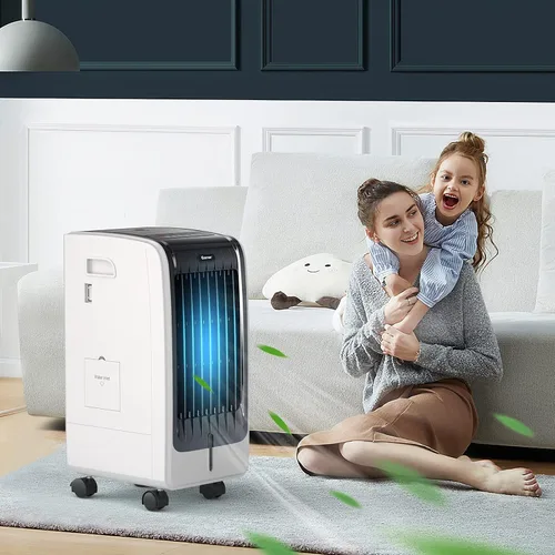 Miniatura 7 de COSTWAY Enfriador de aire evaporativo portátil para habitación, incluye control remoto, 2 paquetes de hielo, ventilador portátil sin aspas con 3