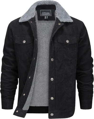EKLENTSON Chaquetas de pana para hombre, con forro de sherpa, abrigo de invierno térmico cálido, chaqueta de forro polar casual con solapa