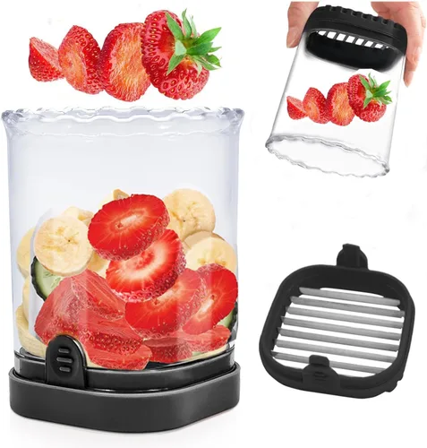 Cortador de frutas, cortador de fresa con cuchillas inoxidables para huevo, plátano, pepino, hongos, herramienta de cocina desmontable, rebanada de