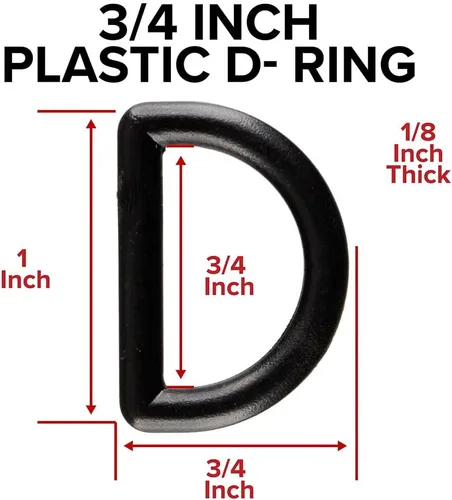 Miniatura 2 de Craft County Anillos en D simples de plástico duradero de 3/4 pulgadas - Negro - Paquete de 5 tamaños - Versátil y funcional - Bucle continuo