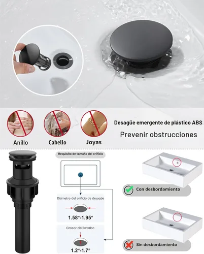 Miniatura 7 de Grifos de Baño Midanya 1 Agujero, Grifo de Fregadero de Acero Inoxidable de Una Manija, Grifos de Tocador Modernos con Placa de Cubierta, Mangueras