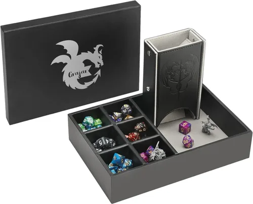 Miniatura 8 de Grajar DND - Bandeja de dados y torre de dados con almacenamiento, bandeja rodante de dados 3 en 1 con tapa, almacenamiento portátil de dados