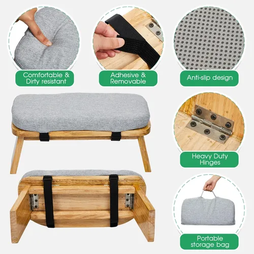 Miniatura 6 de Banco de meditación con bolsa de transporte, taburete de meditación portátil para yoga, meditación, taburete de oración plegable ergonómico
