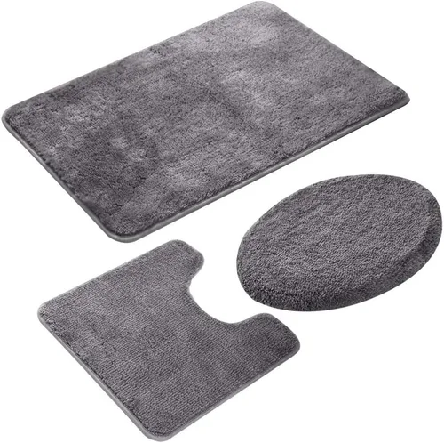 Miniatura 9 de MIFXIN Juego de 3 tapetes de baño antideslizantes suaves, tapetes rectangulares para el suelo + tapete de inodoro en forma de U + cubierta para tapa