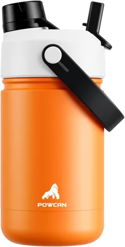 Miniatura 33 de POWCAN - Botella de agua con aislamiento de 18 onzas, con tapa de boquilla y pajilla 2 en 1, fría 24 horas, a prueba de fugas, apta para portavasos