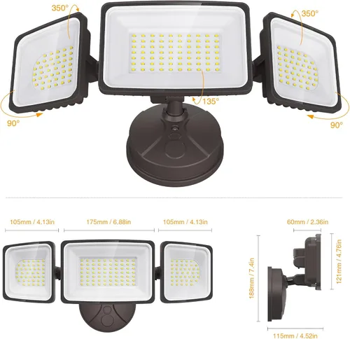 Miniatura 8 de Onforu Luces de inundación de 130 W para exteriores, luz LED de brillo de 13000 lm en el exterior, reflector exterior LED impermeable IP65 con 3