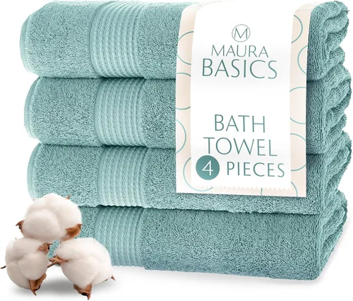 Miniatura 31 de MAURA Basics - Toallas de baño de 100 % algodón turco con bucles de gancho. Juego de toallas de felpa absorbentes de lujo extra grandes para baño