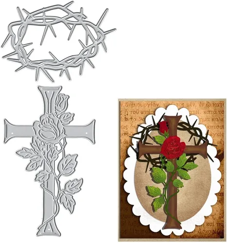 Troqueles de corte de metal con cruz de Pascua para suministros de fabricación de tarjetas, anillos de espinas religiosas, troquelados, herramienta