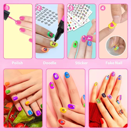 Miniatura 9 de BATTOP Juego de esmaltes de uñas para niñas – Kit de arte de uñas para niños con secador, uñas postizas, calcomanía, esmalte de uñas a base de agua