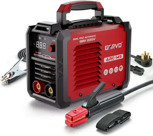 GARVO 110V/220V Soldadora Portátil de Voltaje Dual, Soldador ARC de 145Amp Mini Soldador de Palo con Pantalla LCD Digital, Arranque en Caliente,