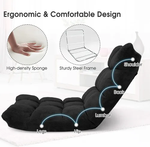 Miniatura 6 de Silla de suelo con soporte para el respaldo, silla reclinable plegable ajustable de 14 posiciones, silla de meditación con marco de acero, silla