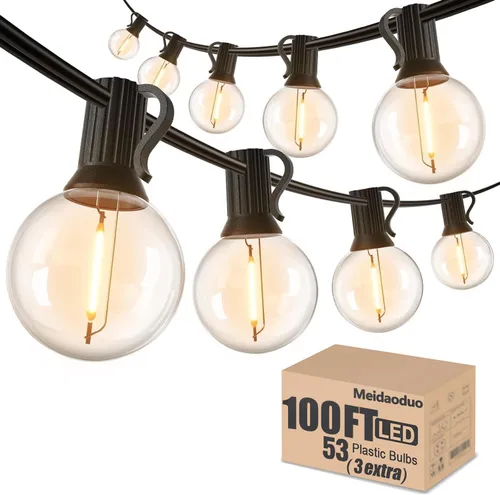 Miniatura 12 de Cadena de luces LED G40 de 50 pies para exteriores, luces de patio, conectables, impermeables, 27 bombillas inastillables (2 extra), 25 luces Negro