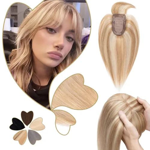 Miniatura 32 de Benehair Peluca de cabello con clip con flequillo, peluca secreta de cabello 100% humano, postizo superior con flecos, peluca de repuesto
