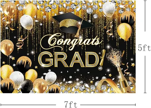 Miniatura 3 de MEHOFOND Telón de fondo con texto en inglés "Congrats Grad" para la clase de 2025, decoraciones de fiesta de graduación para fotografía