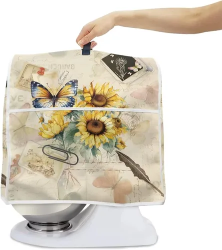 Miniatura 2 de UNICEU Protector de cubierta de batidora de soporte de cocina con estampado retro de mariposa de girasol, con mango superior, cubierta de polvo
