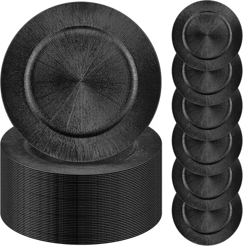 Miniatura 14 de Tanlade 50 Platos Base Plateados al Por Mayor, Plato Base Redondo de Plástico de 13", Platos Base Brillantes Plateados para Mesa, Platos de Servicio