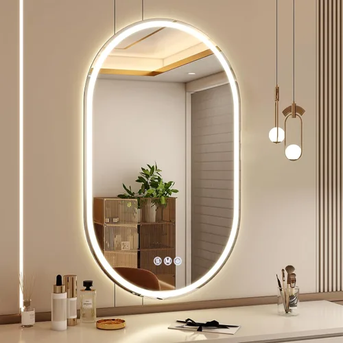 Miniatura 19 de BEAUTYPEAK Espejo de baño con arco LED de 34 x 30 pulgadas con luces, antiniebla, regulable, retroiluminado + iluminado frontal, espejo de tocador