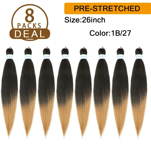 Miniatura 2 de Cabello trenzado preestirado de 26 pulgadas 8 paquetes de trenzas de ganchillo preestiradas extensiones de cabello sintético profesional sin picazón