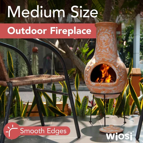 Miniatura 2 de Wiosi Chiminea Pequeña Chimenea Exterior Gris – Chimineas de Arcilla con Tapas de Lluvia para Chimenea y Soportes de Metal Sólido – Mini Chimenea