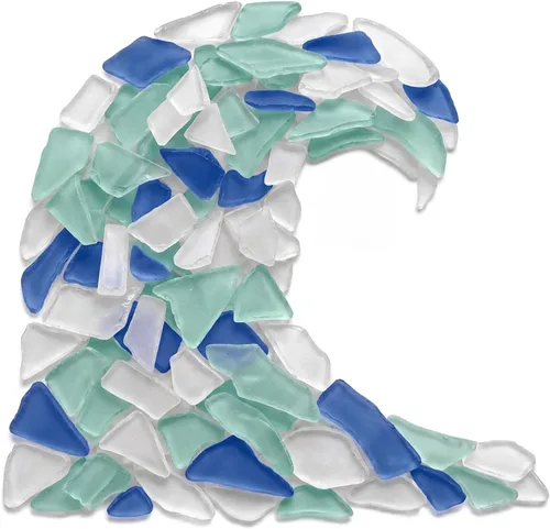 Blue White Aqua Sea Glass - Bolsa de vidrio de playa de 11 onzas para manualidades y decoración, vidrio de mar para manualidades, relleno de jarrón
