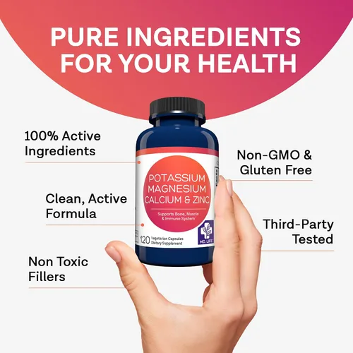 Miniatura 7 de MD. Life Suplemento de potasio, magnesio y zinc y calcio, 120 cápsulas, suplemento de potasio y magnesio y zinc, apoya la salud ósea y la salud