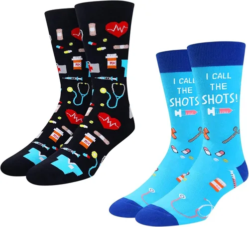 HAPPYPOP Paquete de 2 calcetines de golf divertidos para hombres, juego de bandera de Estados Unidos, enfermeras, con caja de regalo, Multi