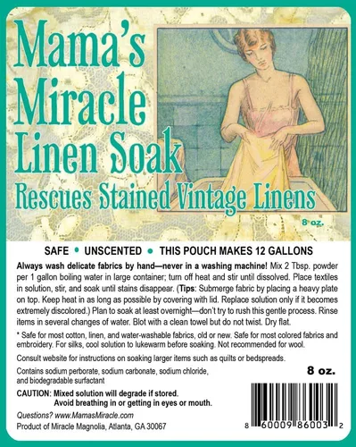 Miniatura 2 de Mama's Miracle Paquete de iniciación (8 onzas), removedor de manchas suave para telas vintage y antiguas que hace 12 galones de solución de remojo