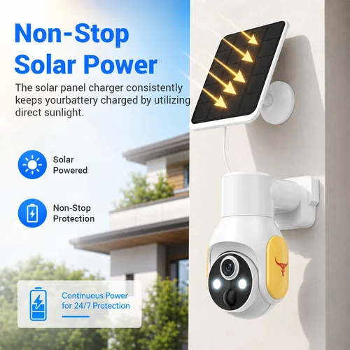 Miniatura 4 de Cámara de seguridad FameVibe 1080p inalámbrica con panel solar, detección inteligente de humanos con IA, audio de 2 vías, visión nocturna a