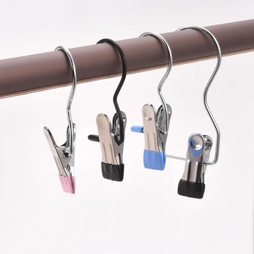 Miniatura 5 de uxcell Clips de lavandería con gancho, perchas de metal para botas cromadas, color negro, 4.488 in, 6