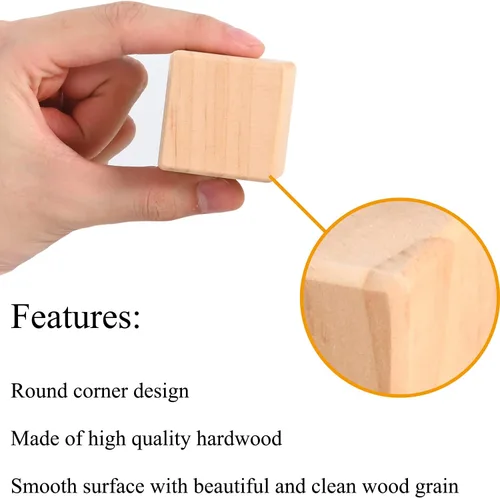 Miniatura 5 de Cubos de madera, bloques de madera natural de 1.5 pulgadas, 10 bloques cuadrados sin terminar con esquinas redondeadas para manualidades, bloques