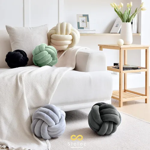 Miniatura 2 de Sioloc Almohadas de Bola con Nudo Suave, Almohada Decorativa Redonda Cojín Decoración del Hogar Almohada de Felpa, Almohada Decorativa Anudada Gris