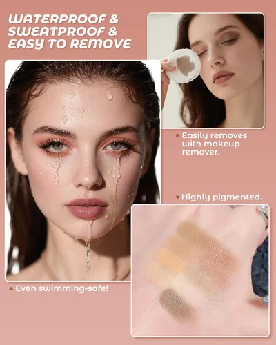 Miniatura 5 de Paleta de sombra de ojos, paleta de sombra de ojos mate desnudos con pincel, tonos mezclables altamente pigmentados, maquillaje neutro para mujeres