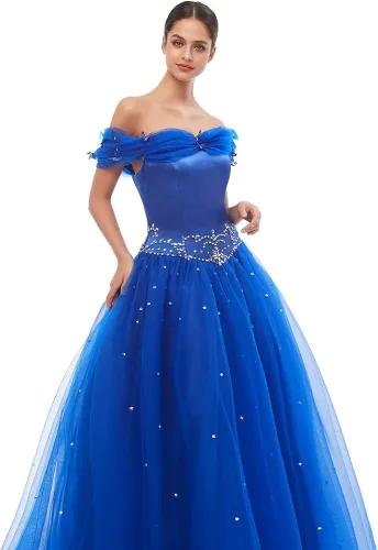Miniatura 3 de Engerla Vestido largo de quinceañera de tul con cuentas para mujer