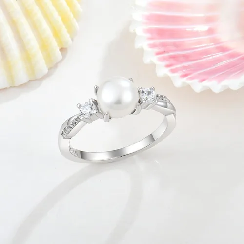 Miniatura 4 de STARCHENIE Anillos de perlas, anillo de compromiso de boda con nudo celta para mujer, anillo de plata de ley talla 5-10