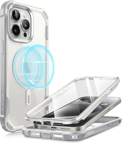 Miniatura 9 de i-Blason Funda para iPhone 15 Pro, compatible con MagSafe, protector de pantalla integrado, protección contra caídas de cuerpo completo, funda Gris