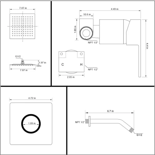 Miniatura 7 de Conjunto de llave de regadera color negro mate, sistema de regadera de lluvia para baño con cabezal de regadera de metal de acero inoxidable, kit