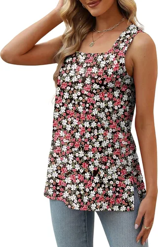 Miniatura 3 de XIEERDUO Camisetas sin mangas de verano para mujer, cuello cuadrado, ajuste holgado, casual, a la moda, sin mangas