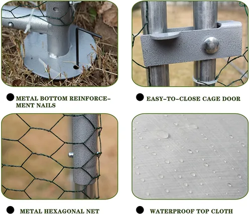 Miniatura 6 de Gallinero de metal para exteriores, extra grande, para gallineros, corren en jaula de aves de corral para patio con cubierta para pollos, conejos