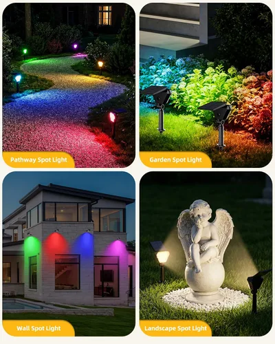 Miniatura 6 de T-SUN Luces solares para exteriores, impermeables, IP65, paquete de 6 luces LED solares que cambian de color, IP65, impermeables, inteligentes