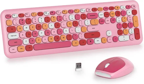 Miniatura 19 de Combo de teclado y mouse inalámbricos de 104 teclas, tamaño completo, color azul con teclas redondas silenciosas, ideal para portátiles y Azul blanco