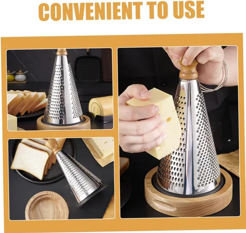Miniatura 6 de Uonlytech Multifunctional Kitchen Cheese Grater with Wood Handle Stainless Steel Three-sided Design Stable Stand for Home Restaurant Vegetable