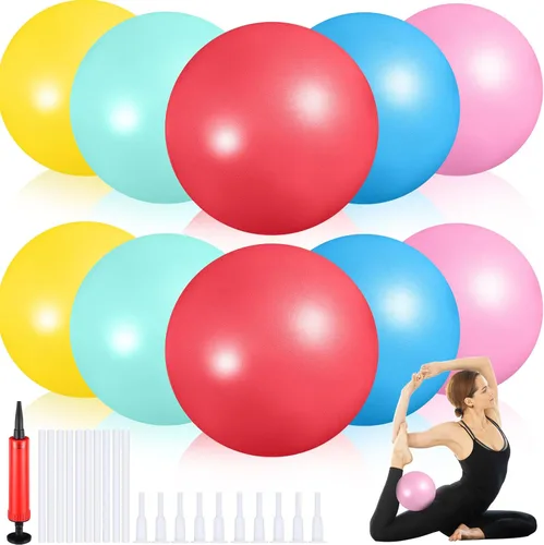Miniatura 9 de Aoriher 10 pelotas pequeñas de pilates, de 9 pulgadas, mini pelotas de yoga antiestallidos y antideslizantes para estabilidad, fitness, terapia