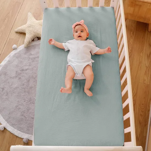 Miniatura 8 de Sábanas de muselina para cuna, para niños y niñas, sábana bajera neutra para cuna estándar y colchón de niño pequeño, suave y transpirable, 28 x 52