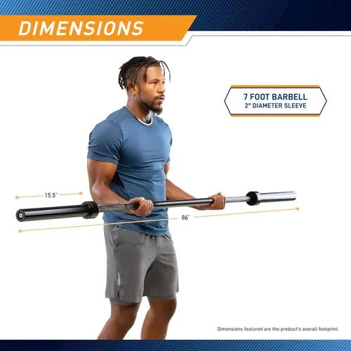 Miniatura 2 de Marcy Barra recta de 7 pies, barra olímpica de levantamiento de pesas de 30 libras con diámetro de 2 pulgadas para entrenamiento de fuerza