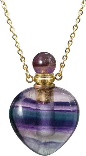 Miniatura 13 de Perfume Bottle Necklace Heart Shape, Amethyst Necklace Healing Crystal for Women, Essential Oil Diffuser Bottle Necklace Jewelry for Liquid
