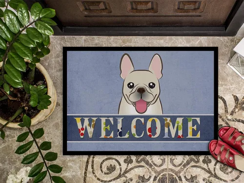 Miniatura 3 de Caroline's Treasures BB1424MAT - Tapete de bienvenida con diseño de bulldog francés de 18 x 27 pulgadas, color azul, para interiores y exteriores