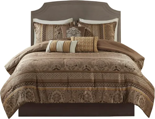 Miniatura 6 de Madison Park Bellagio - Juego de edredón acogedor, lujoso diseño tradicional de damasco jaquard, ropa de cama alternativa para todas las estaciones